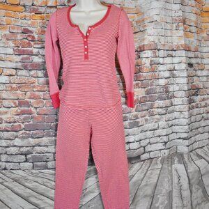 Victorias Secret Small 2 Pc Red Stripe Fireside Long Thermal Pajama Set